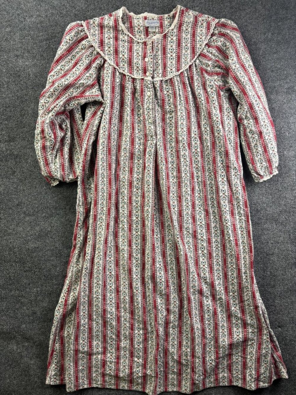 Lang Of Salzburg Nightgown Womens Large Multicolor Flannel Stripe‎ Floral